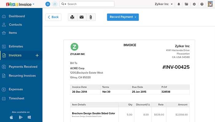 Zoho Invoice