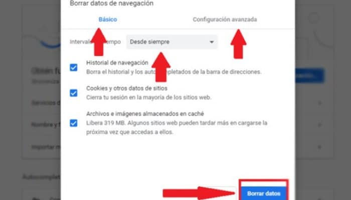 Haz clic en "Borrar Datos del historial"