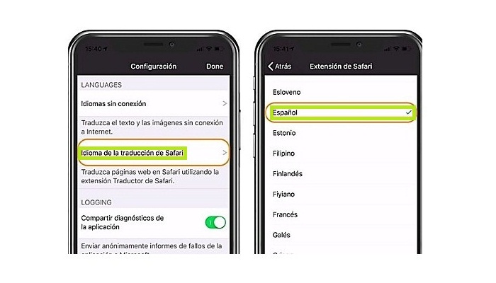 Traducción de Safari