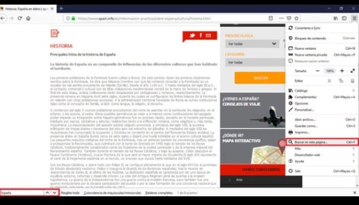 Buscar palabras en una página usando Mozilla Firefox