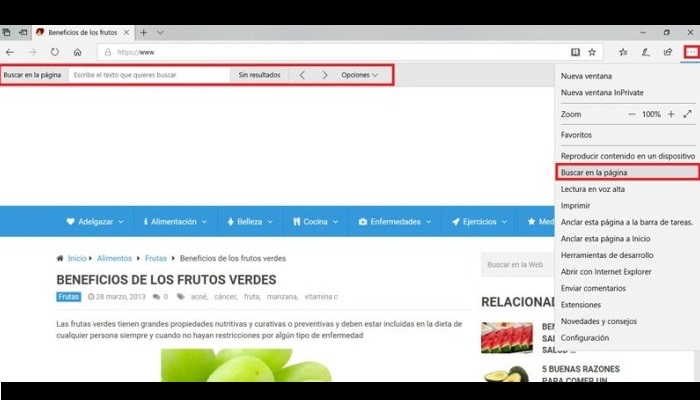 Buscar una palabra en un sitio con Microsoft Edge