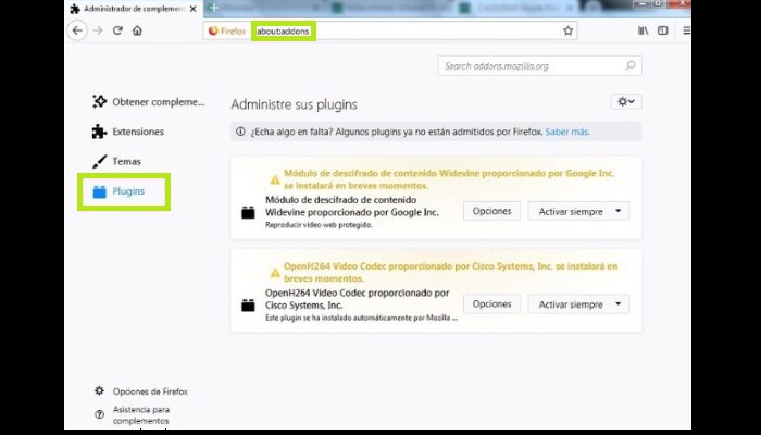 Desactiva los plugins