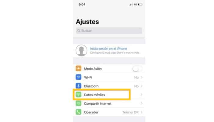 Haz clic en la opción "Datos Móviles"