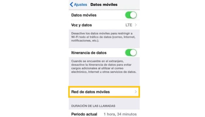 Ve a la opción Red de datos móviles