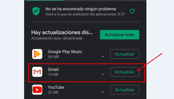 actualizar Gmail