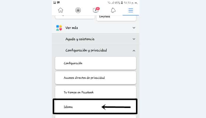 cambiar el idioma de facebook