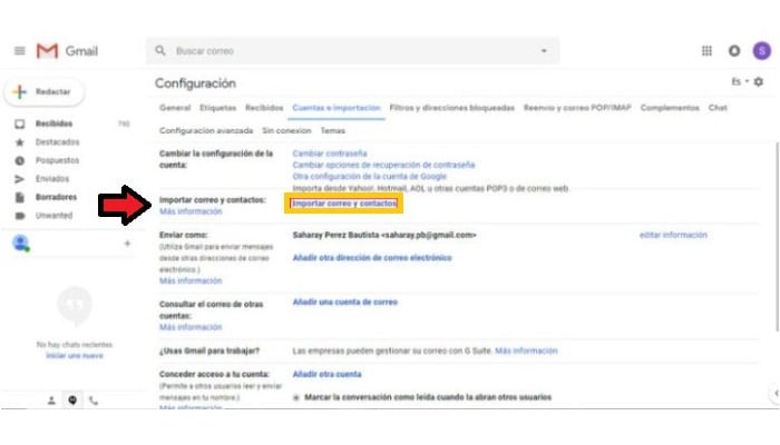 Haz clic en Importar correo y contactos