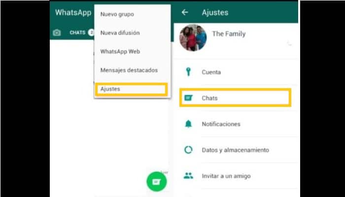 Selecciona Configuración y luego Chats