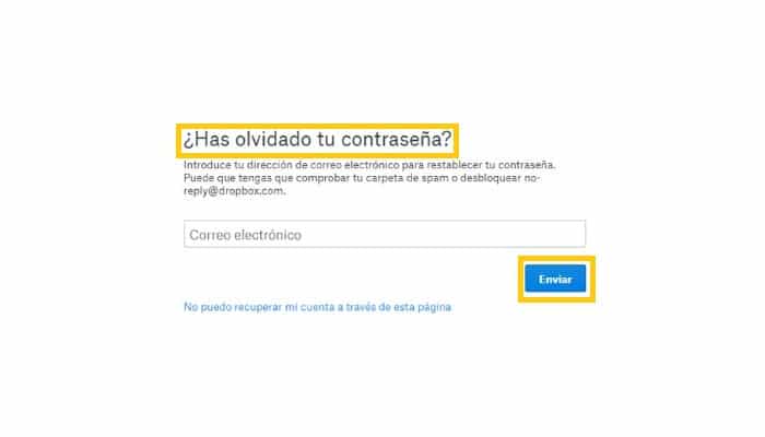 Recuperar la contraseña de Dropbox