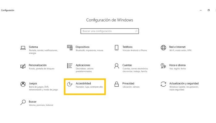 Selecciona la opción de Accesibilidad