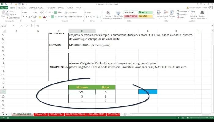 cómo poner en una fórmula de excel mayor o igual