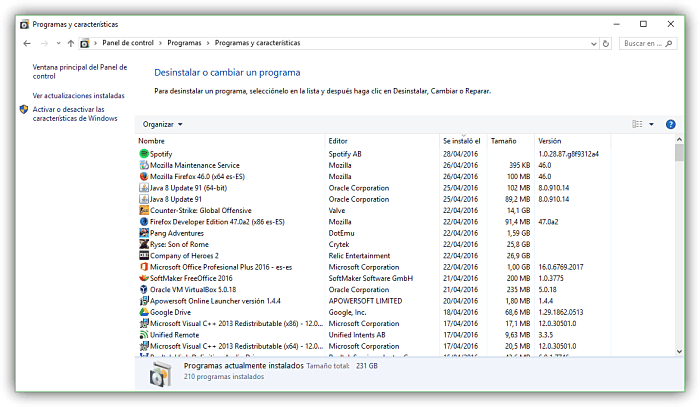 como buscar programas instalados en windows 10
