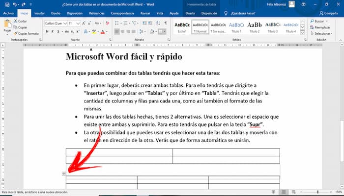 cómo unir dos tablas en word