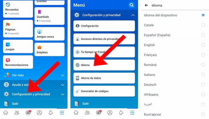 cómo cambiar el idioma de facebook