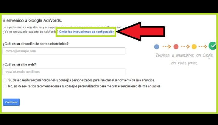 Haz clic en "Omitir las instrucciones de configuración"