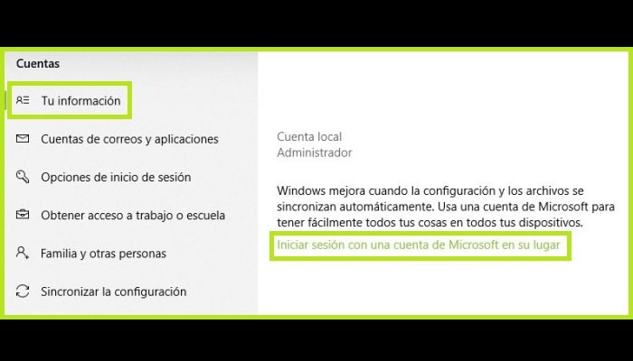 Ve al menú de cuentas en "Tu información"