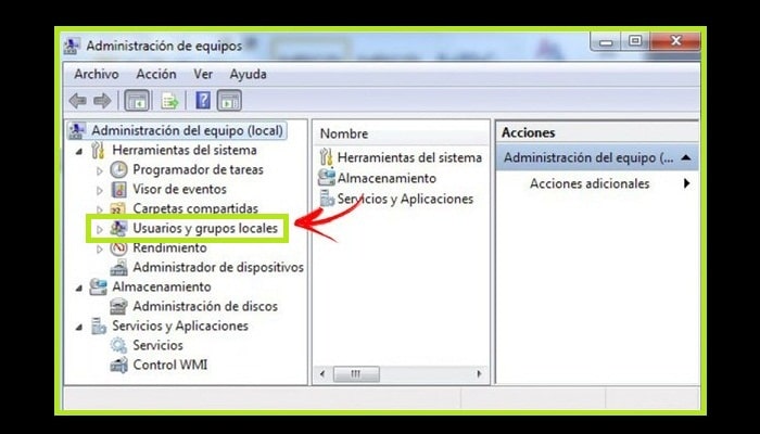 Haz clic en "Usuarios y grupos locales"