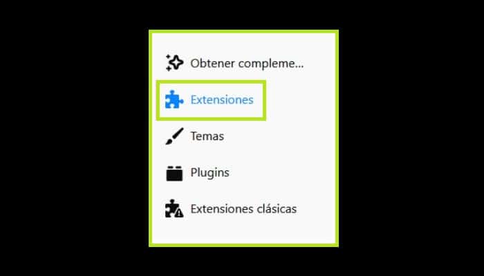 Ve a "Extensiones"