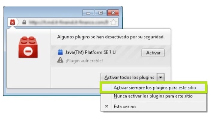 Haz clic en "Activar Java"