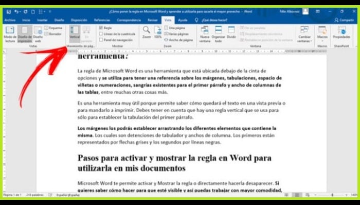 Colocar regla en Word