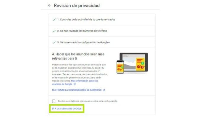 Presiona en "Ir a la cuenta de Google"