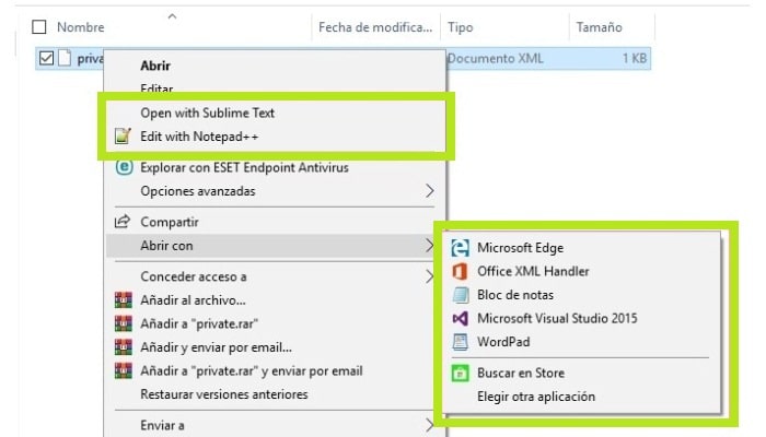 Archivo XML en el sistema operativo Windows