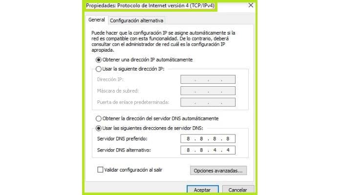 Protocolo de Internet versión 4 (TCP / IPv4)