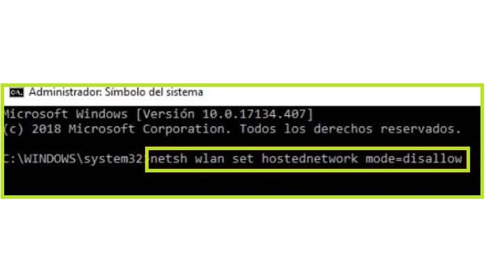 Escribe "netsh wlan set hostednetwork mode=disallow"