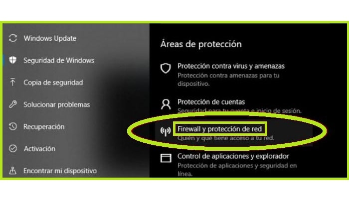 Ve a "Firewall y Protección de Red"