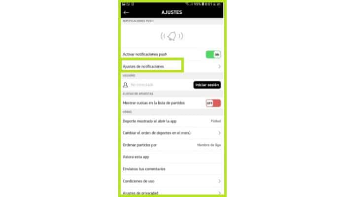 Ajustes de notificaciones