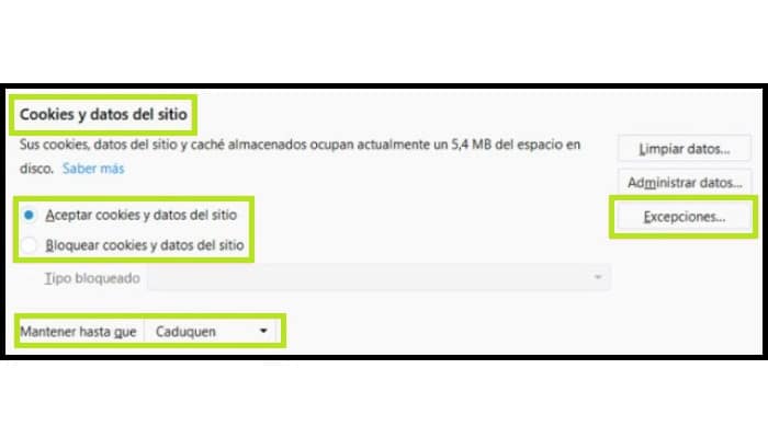 Bloquear cookies y datos del sitio