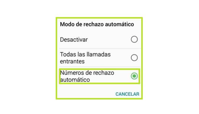 Número de rechazo automático