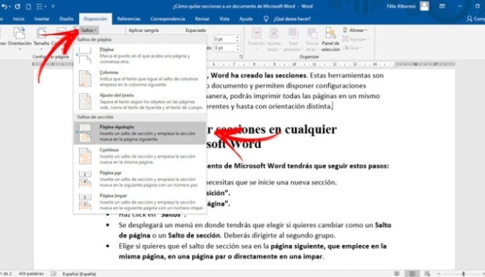 Agregar secciones a un documento de Word