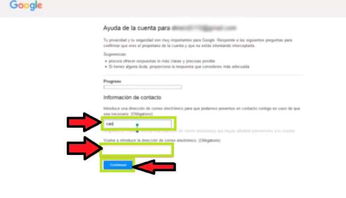 Gmail te enviará un enlace para cambiar tu contraseña