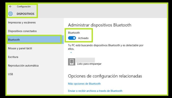 Activar o desactivar el Bluetooth