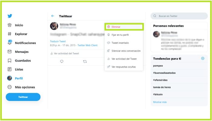 Eliminar manualmente las publicaciones de Twitter