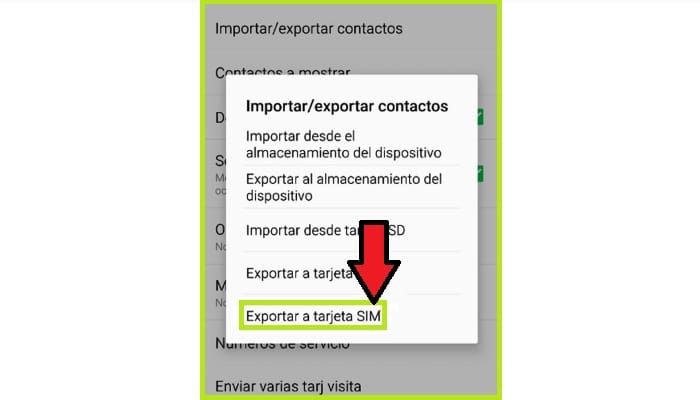 Exportar tarjeta SIM