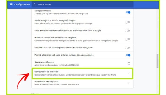 Configuración de contenido