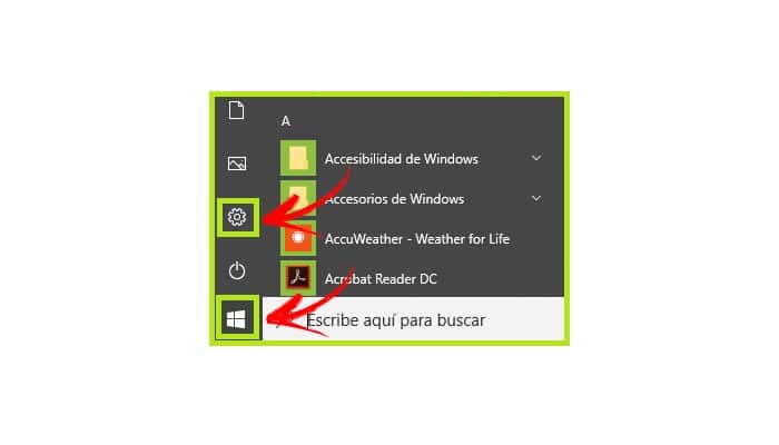 menú de configuración de Windows 10