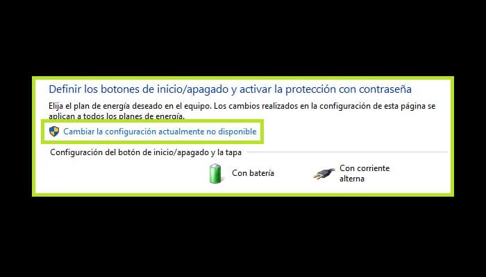 Cambiar la configuración actualmente no disponible