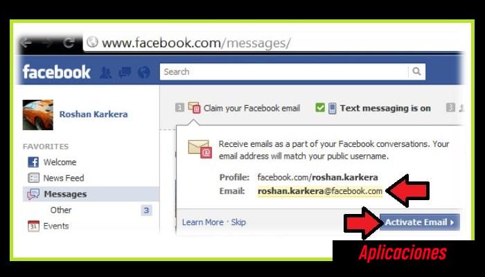 Recibir correos electrónicos en facebook