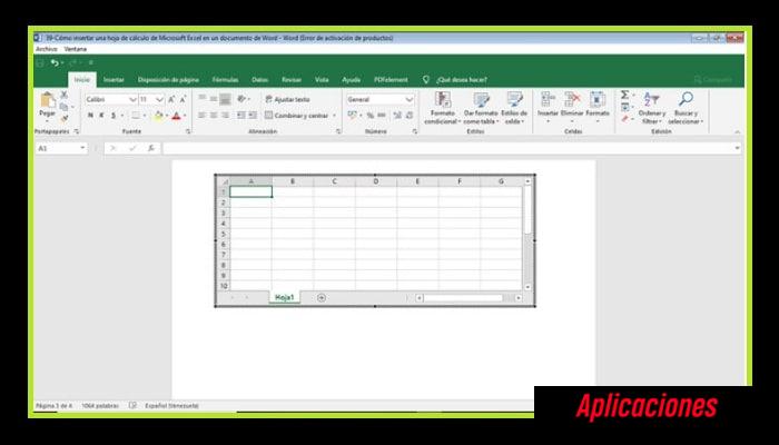 La tabla de Excel aparecerá en la ubicación especificada