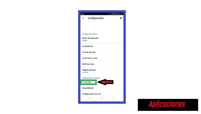 Selecciona la opción "Privacidad"