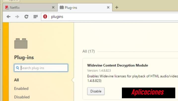 Usando Opera y Widevine Content Decryption Module