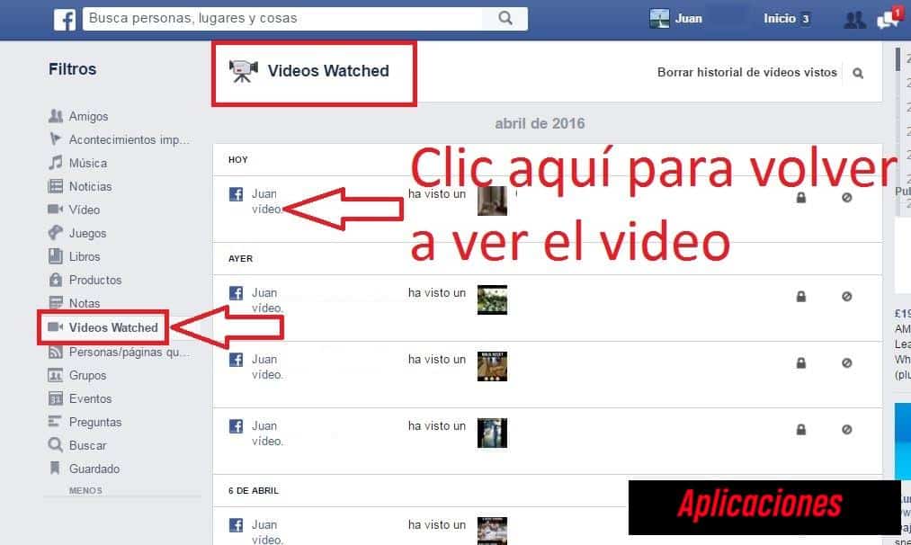 Cómo acceder al historial de vídeos vistos en Facebook