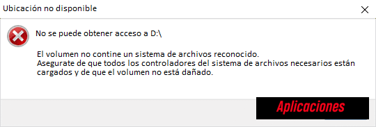 El volumen no tiene un sistema de archivos reconocido