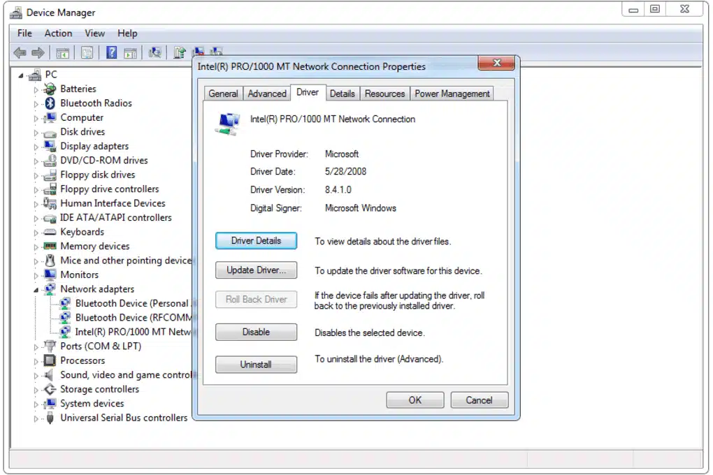 Controladores de Ethernet para Windows 7 de 32 bits